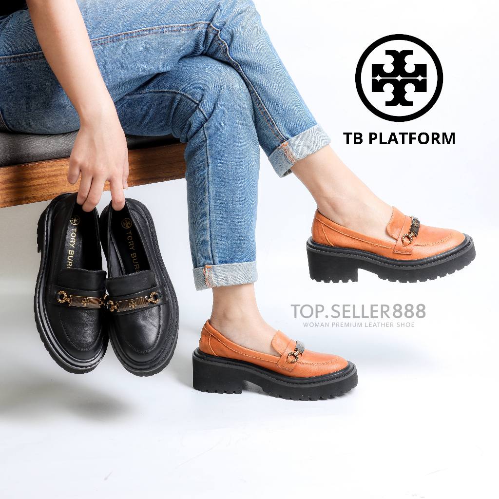 TORY Sepatu Kulit Wanita Loafers TB Platform Premium Leather Free Box