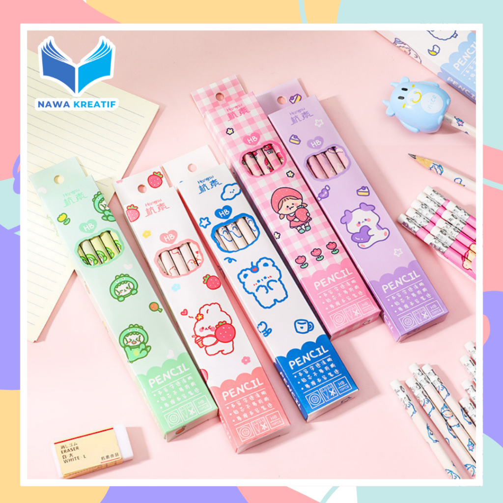

NAWA Pensil 1Set 10pcs Alat Tulis Sekolah Karakter Kartun Lucu Pensil Penghapus
