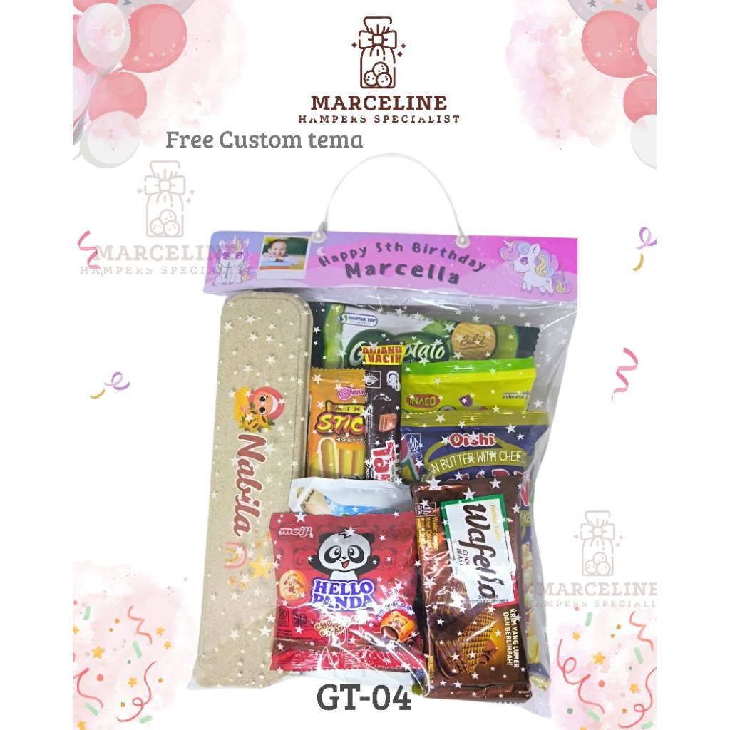 

Hampers ulang tahun anak tenteng murah. bingkisan ulang tahun anak free custom nama Dan tema.