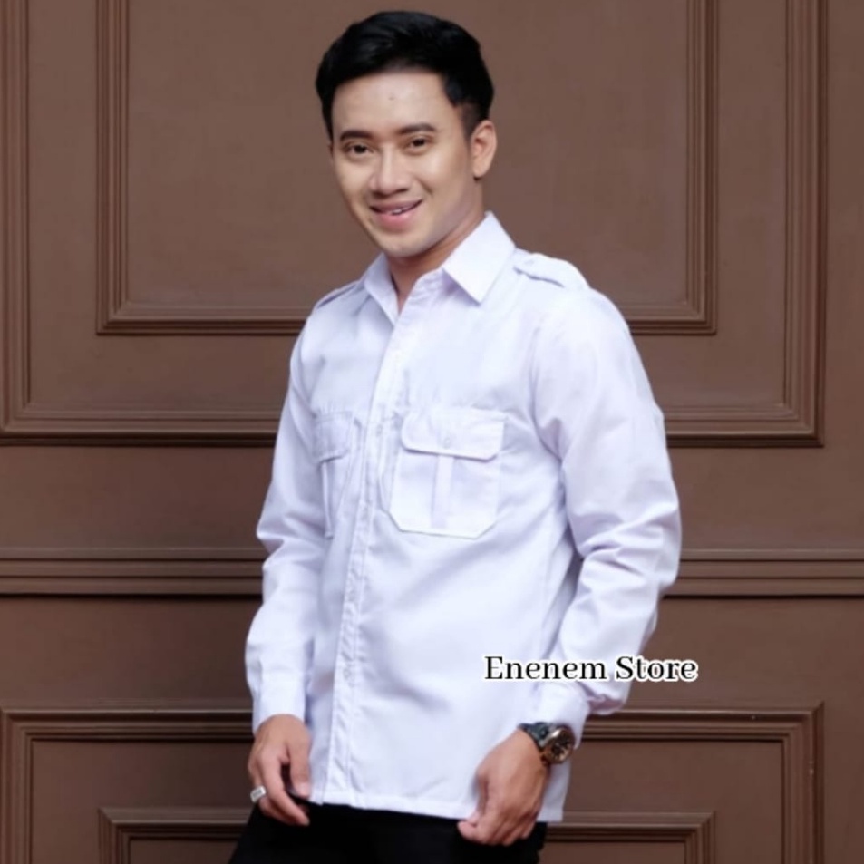 Seragam PDH Pria Putih Lengan Panjang Baju DinasPutih Pria Japan Drill Baju Dinas Pegawai Satpam