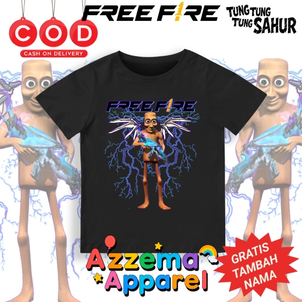 Kaos Anak FREE FIRE x Anomali TUNG TUNG TUNG SAHUR AK DRAGON / Baju Anak FREE FIRE x Anomali TUNG TU