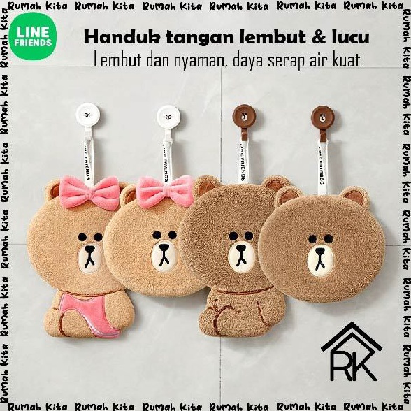 Promo Menarik LINE FRIENDS  HANDUK LAP TANGAN GANTUNG BULU TEBAL LEMBUT LUCU MOTIF KEPALA BROWN CHOC