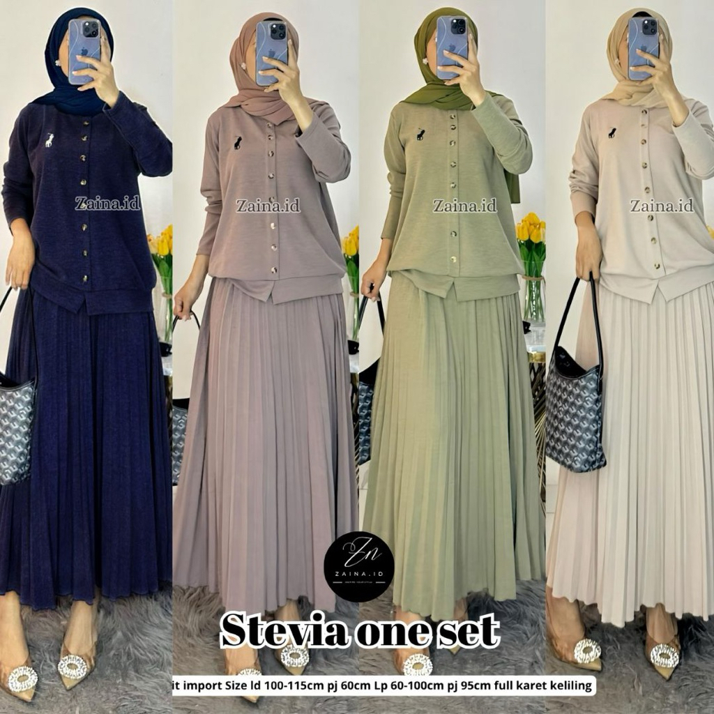 COD= NO CANCEL• Stevia One Set by Zaina• Setelan Rok Kombinasi Plisket Best Seller