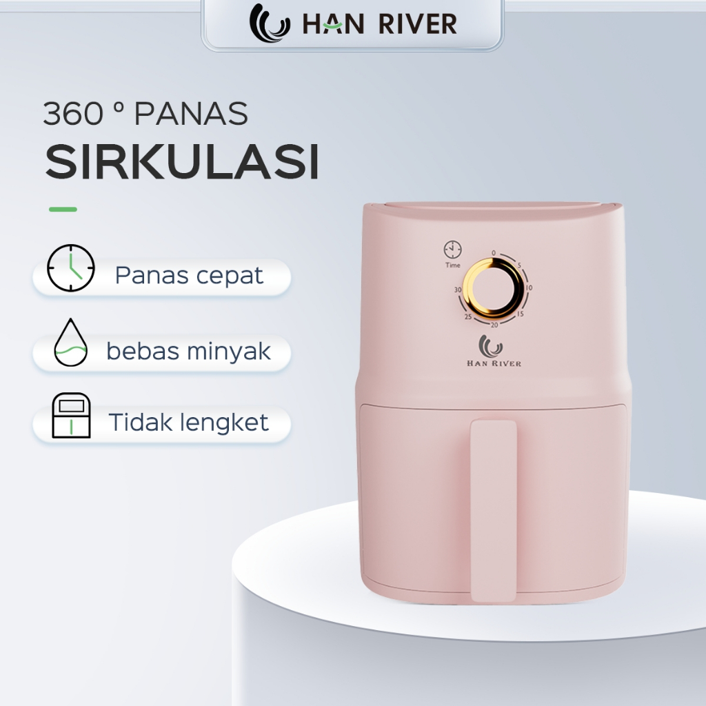 HAN RIVER Air Fryer 3.5L 500w Low Power Pink Listrik Multifungsi Tanpa Minyak Untuk Goreng Panggang