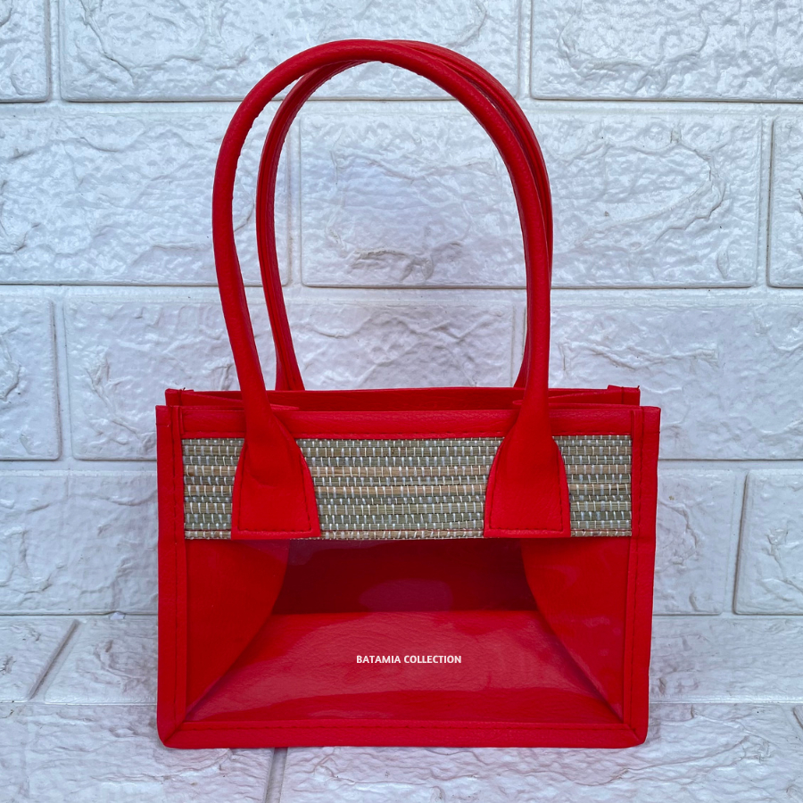 

Tas Mika Parcel (Merah) Untuk Isi 2 Toples Silinder Tas Hampers Mendong Mika Transparan