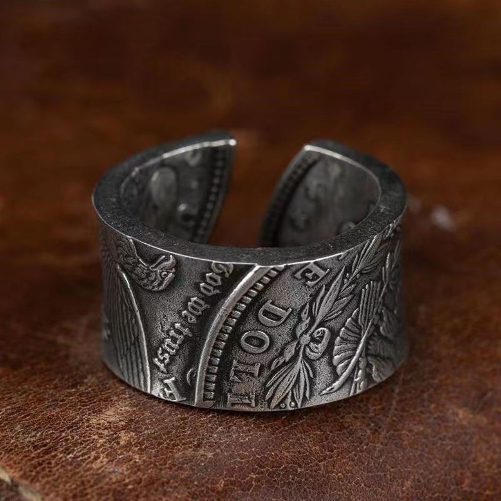 Cincin Koin Dolar AM Adjustable/Model Cincin Terbuka Punk Hiphop Keren Vintage