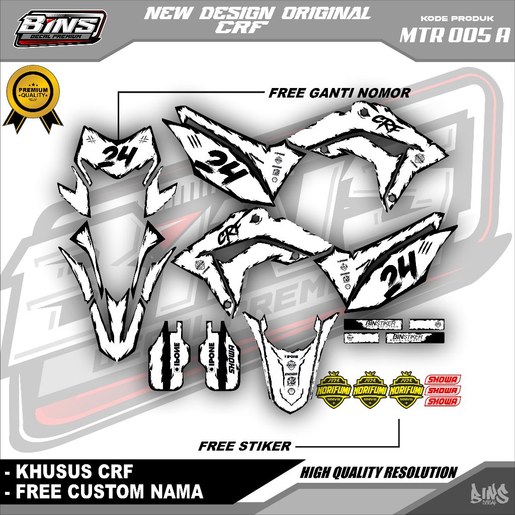 MTR005-STIKER DECAL MOTOR CRF FULL BODY DESAIN KARTUN 2D ANIME TERBARU TERMURAH FREE NAMA NOMOR