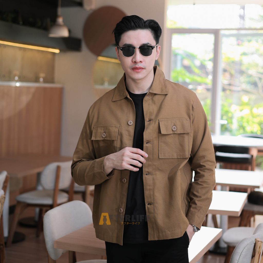 AFTERLIFE - Jacket Pria Trucker Glitz Canvas - Camel