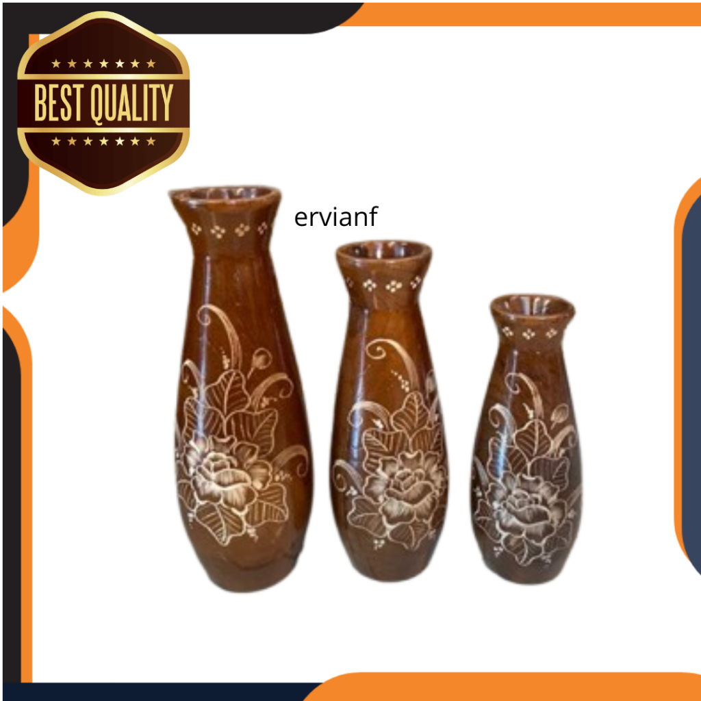 vas bunga kayu jati cukit 1 set isi 3pcs/vas bunga meja/hiasan meja /dekorasi meja/vas bunga kayu ja