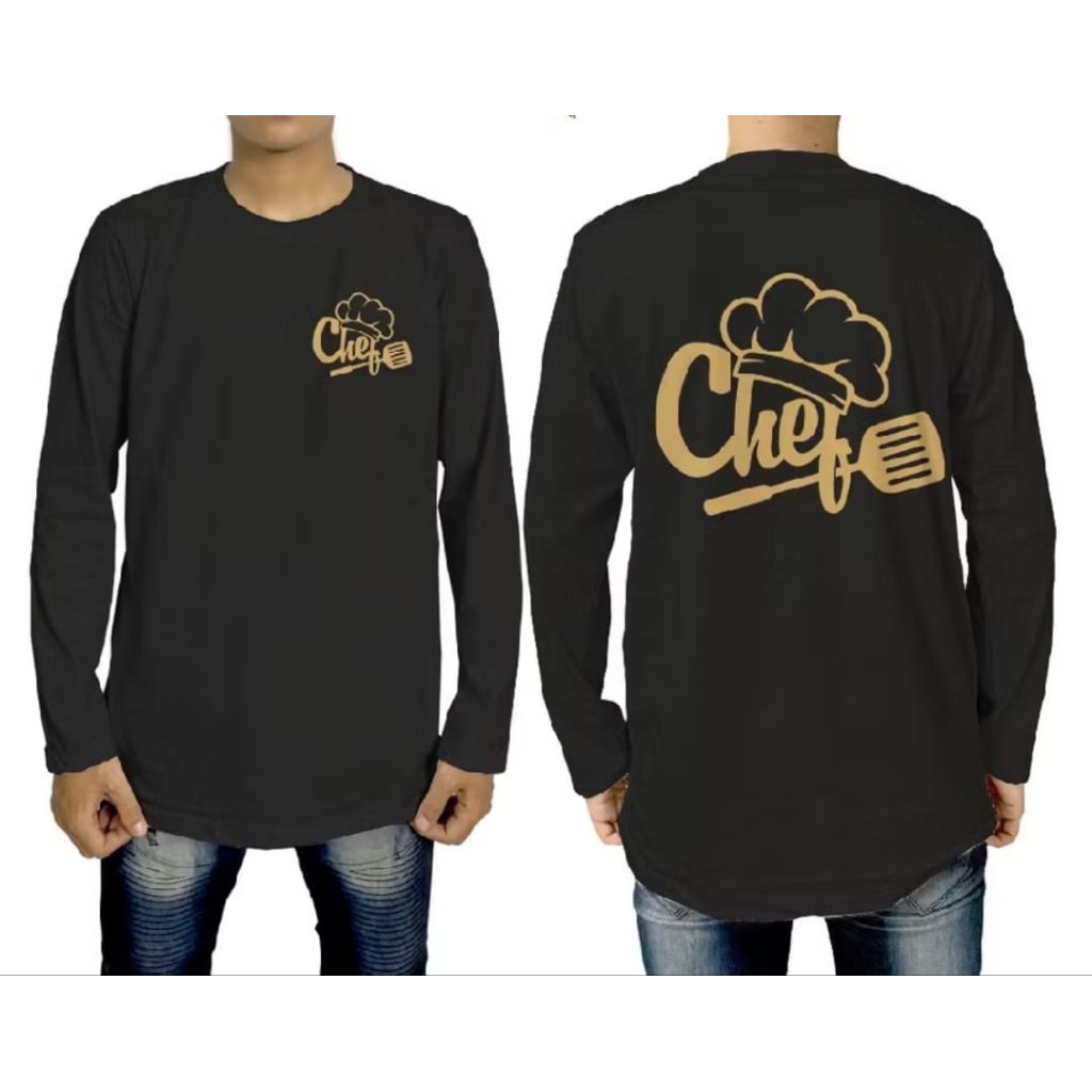 KAOS CHEF LENGAN PANJANG CORAK GOLF SPATULA DAN TOPI KOKI