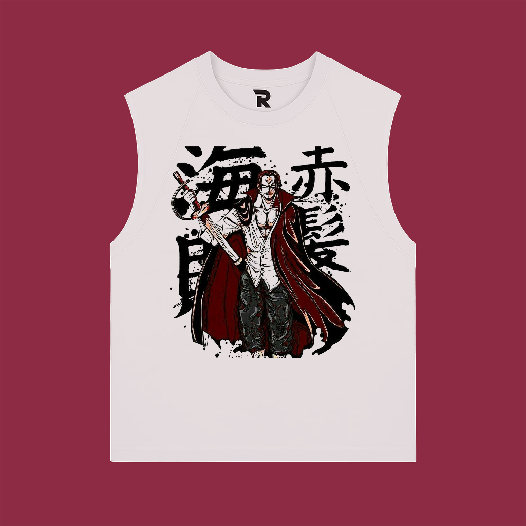 ROWEN.CO - KAOS BAJU SINGLET ONE PIECE SHANKS | BAND METAL MUSIK ROCK | T-SHIRT SINGLET PUTIH STYLE 