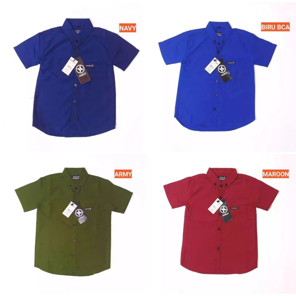 kemeja anak pria bahan katun premium motif polos warna army biru bca maron navy sage putih soft pink