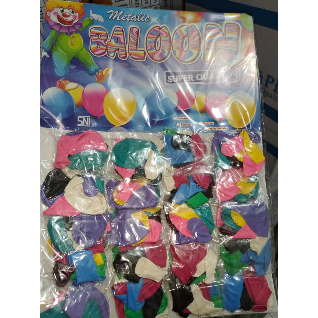 Balon Renteng Metalik 2,8gr 4 warna, balon latex, balon ulangtahun, balon murah (1Papan isi 100pcs)