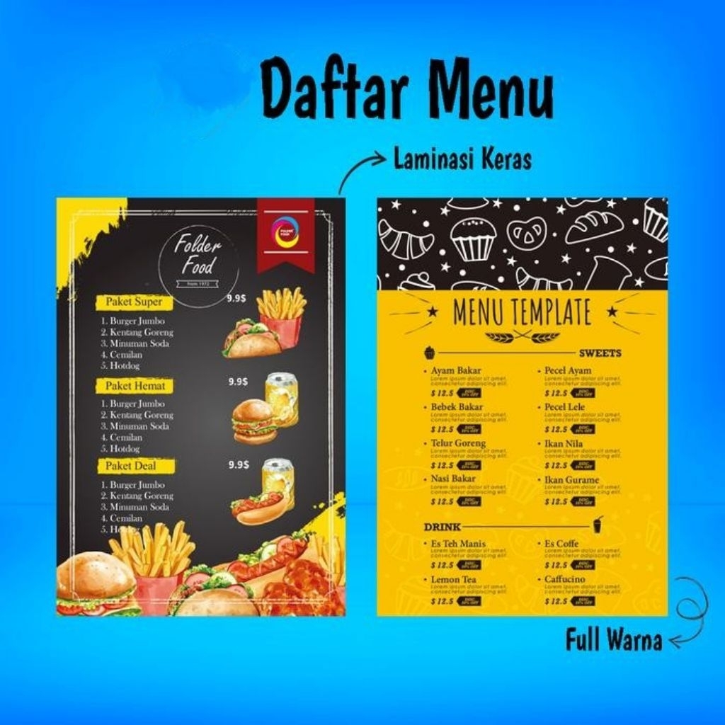 

Cetak Daftar Menu Makanan dan Minuman ukuran A4