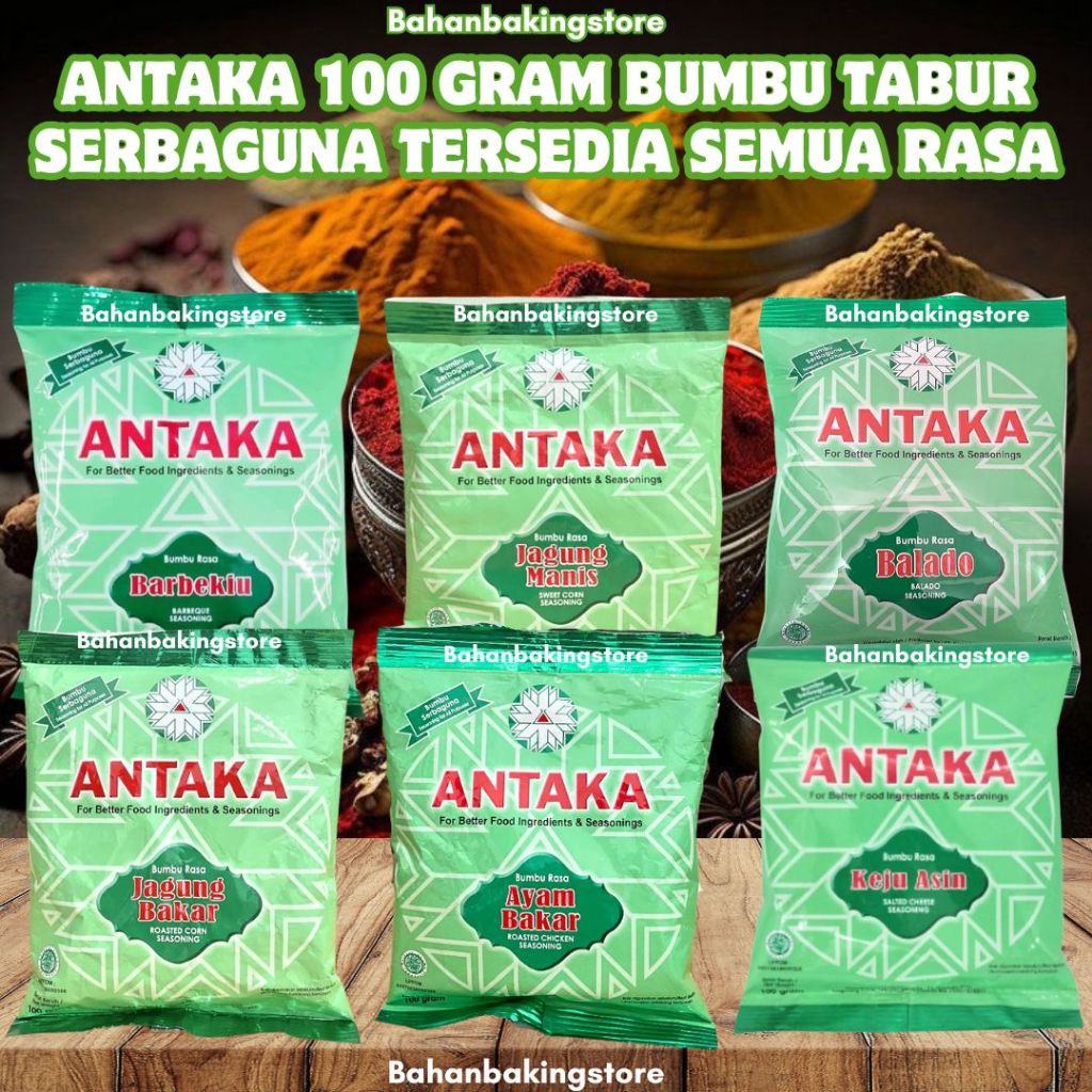 

ANTAKA BERAT 100 GRAM 1 PCS BUMBU TABUR SERBAGUNA TERSEDIA SEMUA RASA