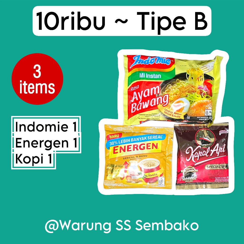 

Paket Sembako 10ribu Tipe B - Indomie Energen Kopi Kapal Api Hemat Murah Ekonomis
