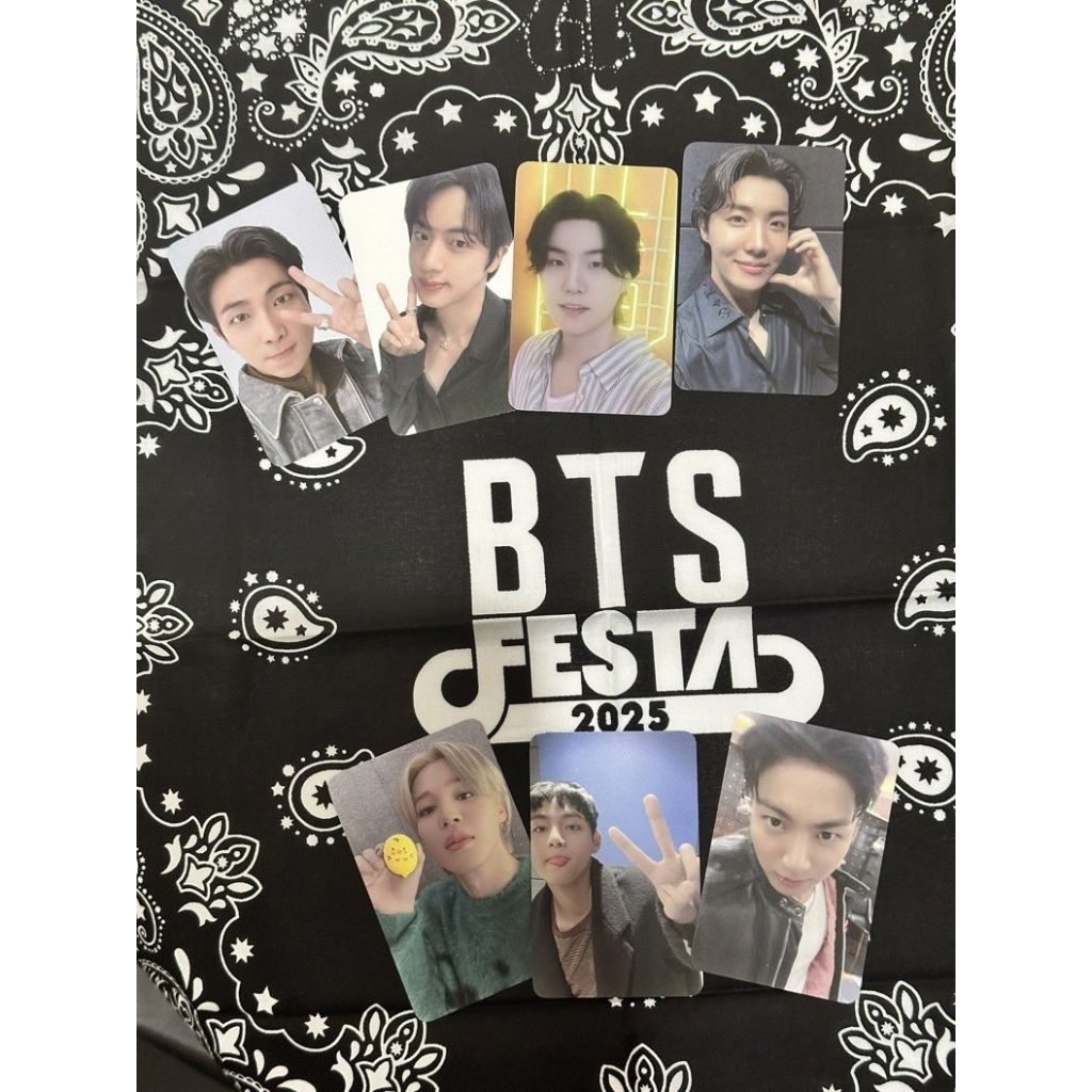 BTS FESTA 2025 ARMY ZONE GIFT OT7 Photocard Set + Bandana BTS RM NAMJOON JIN SEOKJIN SUGA YOONGI JHO