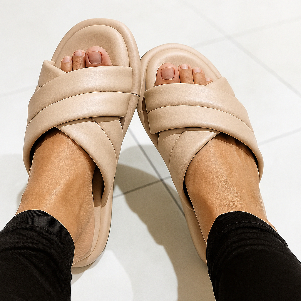 Sandal Flat Shoes Creamy Wanita Ukuran Jumbo Besar WIde Fit Big Over Size 41 42 43 44 45