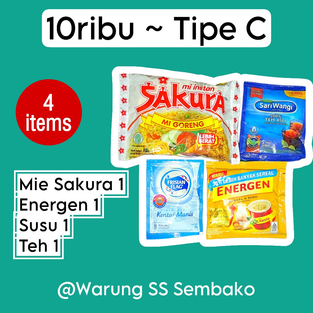 

Paket Sembako 10ribu Tipe C - Mie Sakura Teh Energen Susu Kental Manis