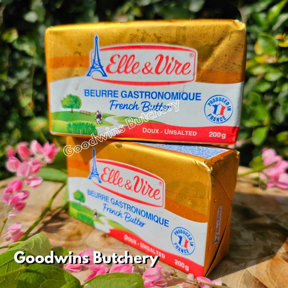 

Butter ELLE & VIRE 80% fat UNSALTED France mentega tanpa garam 200gr chilled