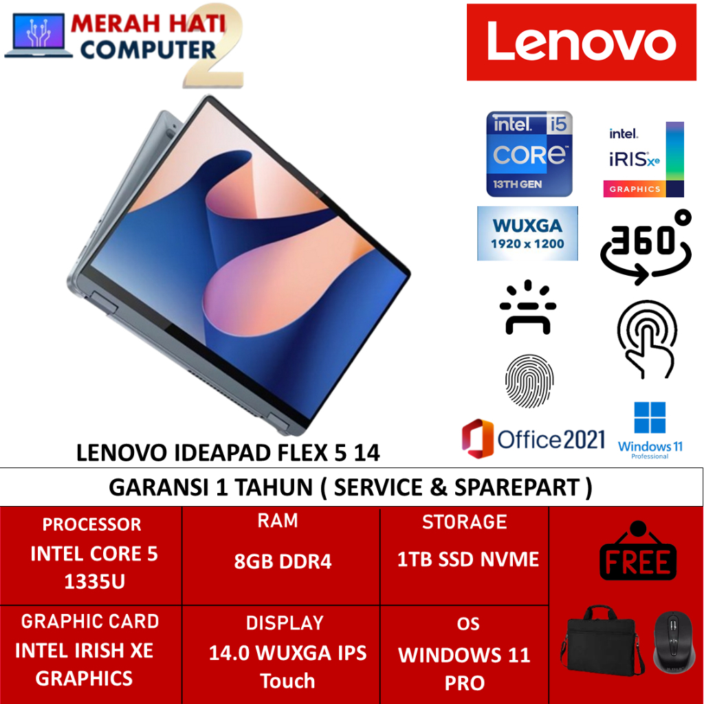 Laptop 2in1 Lenovo Ideapad Flex 5 14 Intel i5 1335U 8GB 1TB SSD Wuxga IPS Touch Backlit Win11