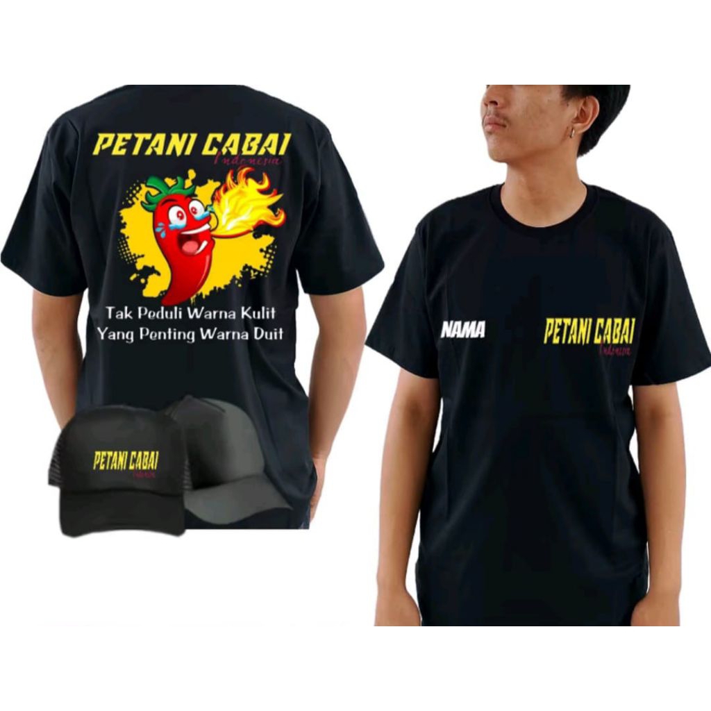 KAOS PETANI CABAI INDONESIA TAK PEDULI WARNA KULIT BONUS TOPI FREE NAMA Corak CABAI MERAH VECTOR