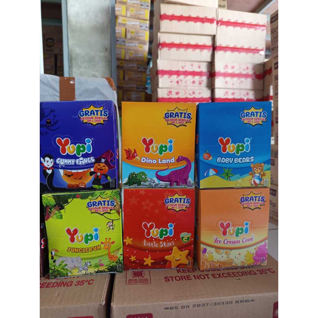 

Yupi ECER bolicious BlackBerry,mandarin, leci, grape, milly Moos, seaworld, crazy farm, choco Glee, gummy fangs, Jungle fun, dino land, Little starts, baby bears, ice cream cone.