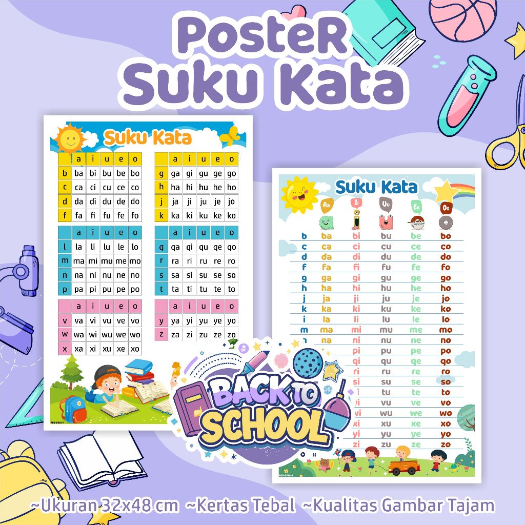 Poster SUKU KATA - Poster edukasi anak belajar membaca