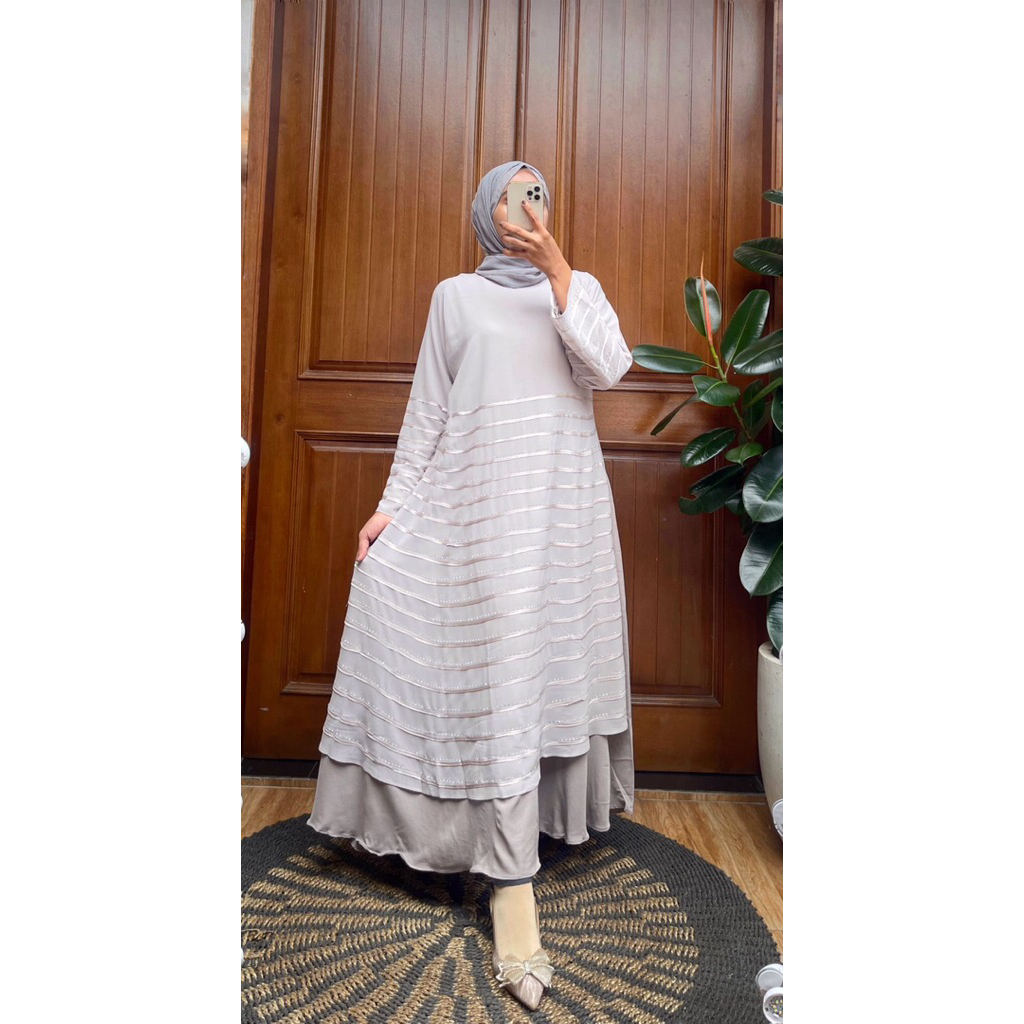 Abaya Syahzanan Furshan Premium Hitam Brown Mocca Silver Cream Aplikasi List dan Mata Swaro Pattern 