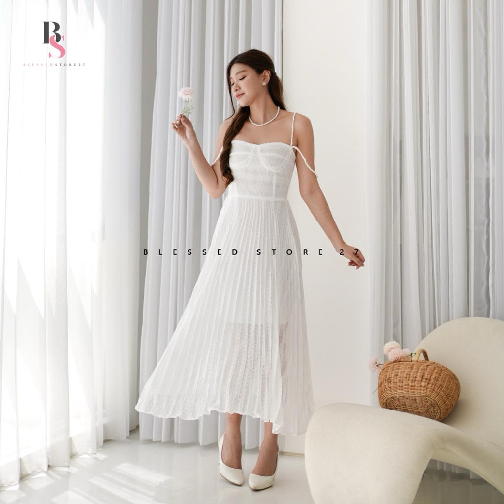 D1023 KITTY KOREAN STYLE VINTAGE MIDI DRESS POLOS PANTAI SUMMER PUTIH MUSIM PANAS BALI