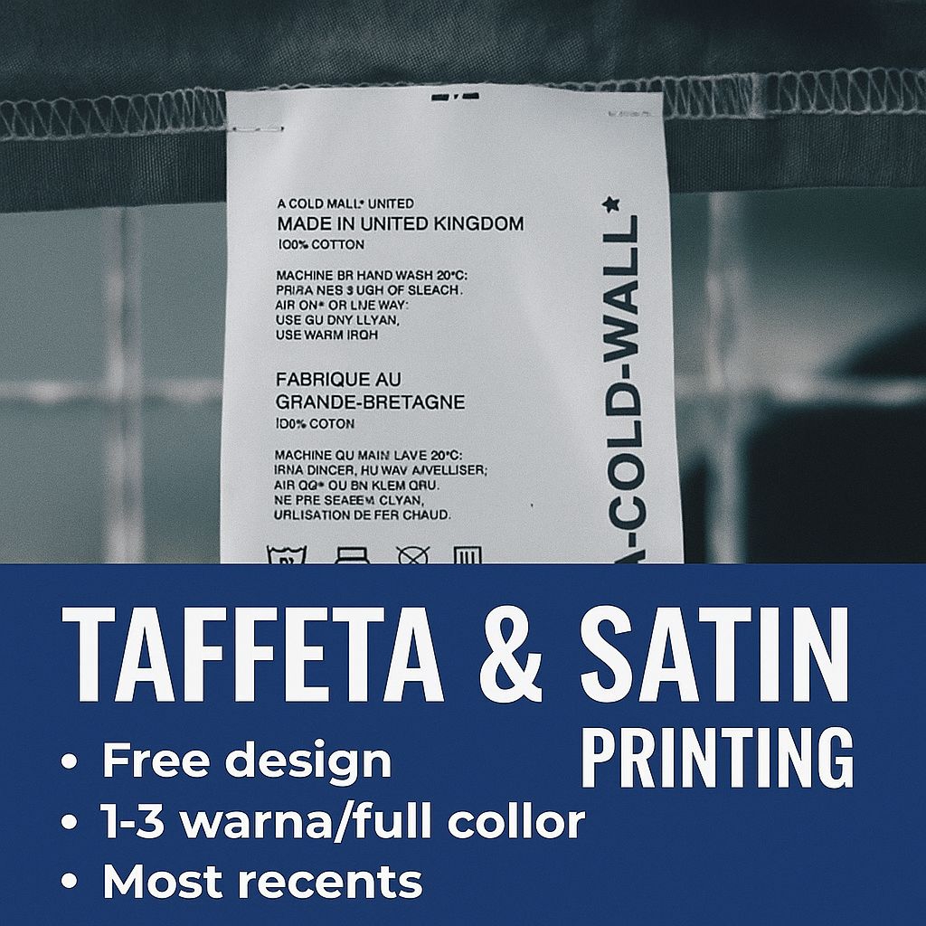 

LABEL nylon TAFETA & satin printing full collor 160 meter 2,000pcs/label tafeta/label washing/free dsain/costume produk