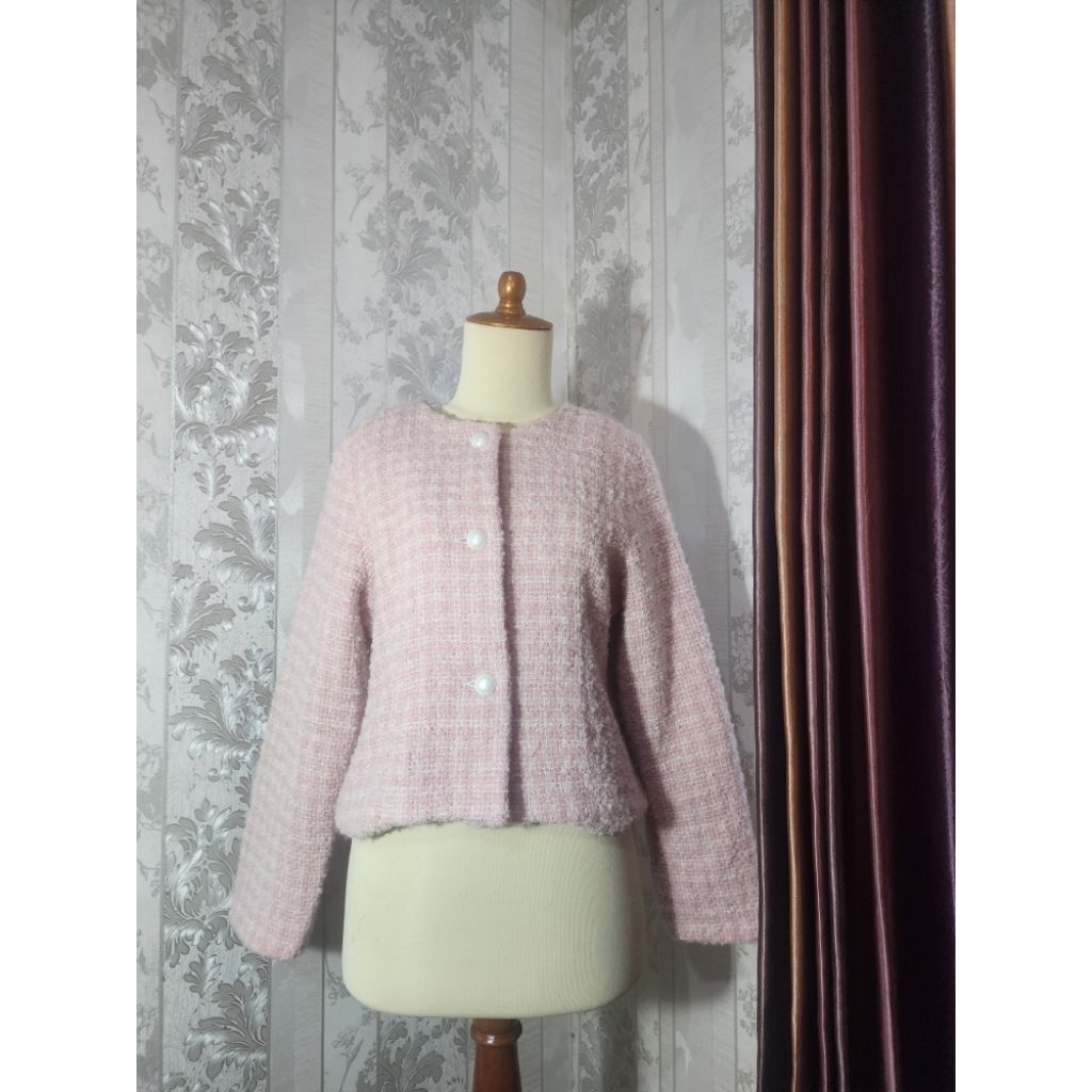 MEINEKLEIDUNG Blazer Crop Tweed Wol Winter Pink Pastel