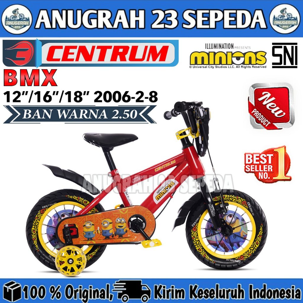 Sepeda Anak Laki BMX CENTRUM MINIONS 2006-2-8 Uk. 12 16 18 Inch Usia 2-8 Tahun