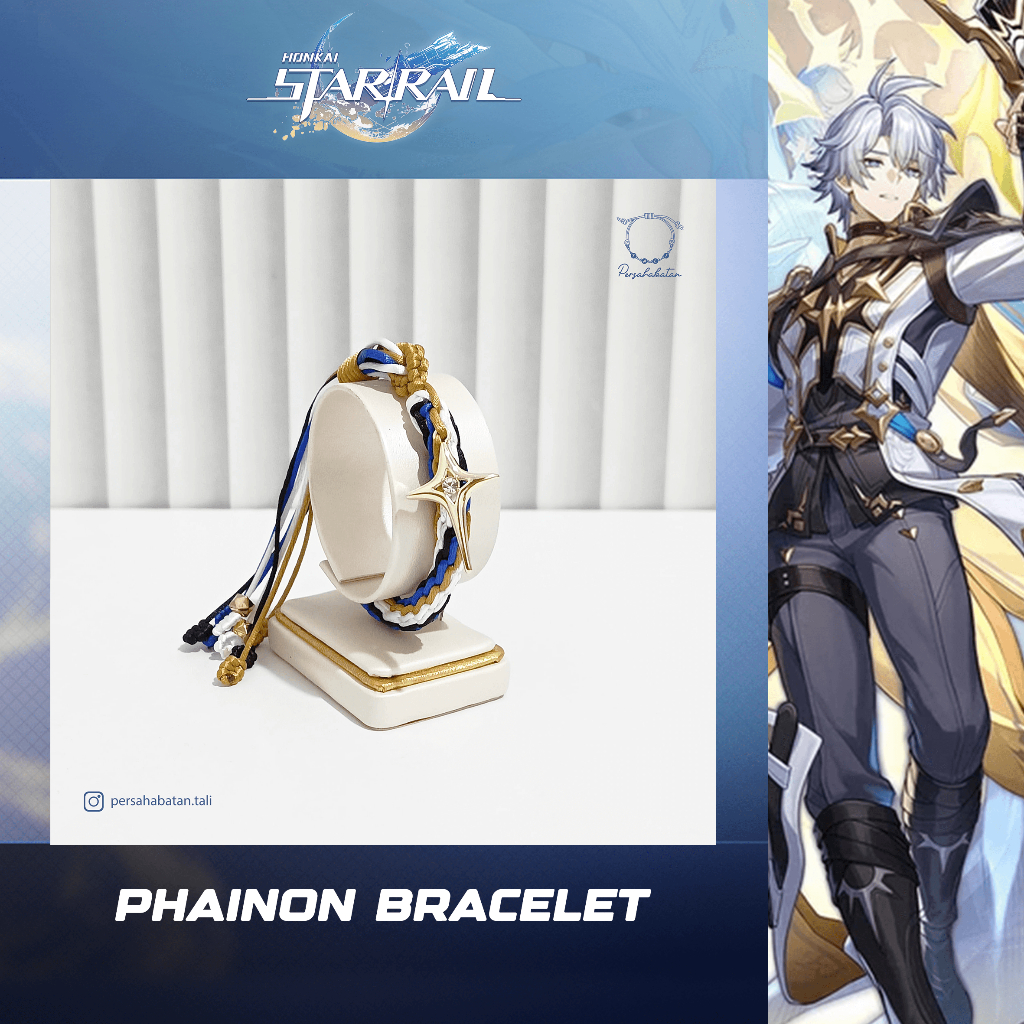 Phainon Honkai Star Rail Bracelet Gelang Tali Biru Putih Emas