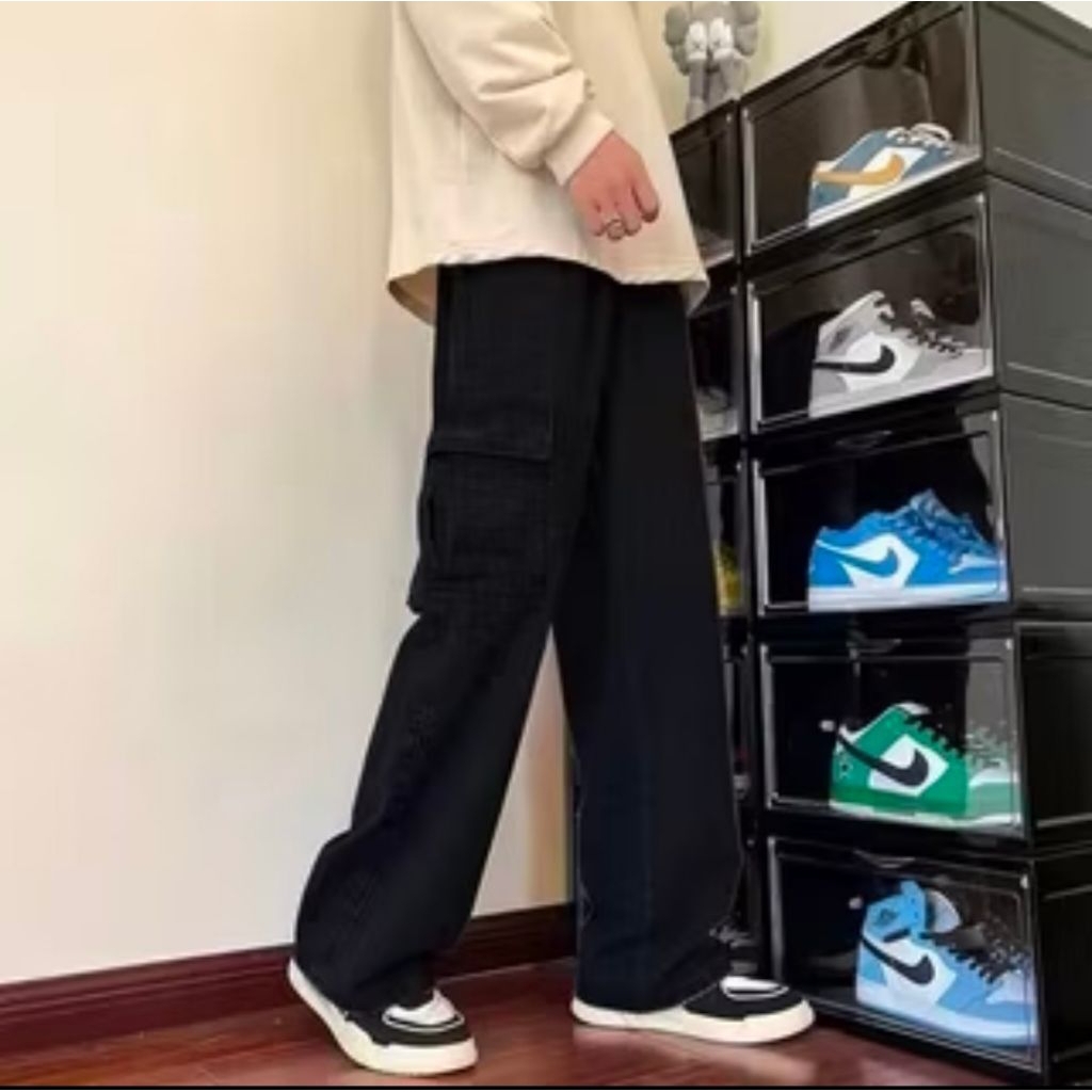 Celana Cargo Pria Celana Cargo Gombrong Pria Celana Cargo Gombrong Kotean Style Warna Hitam Size 27-