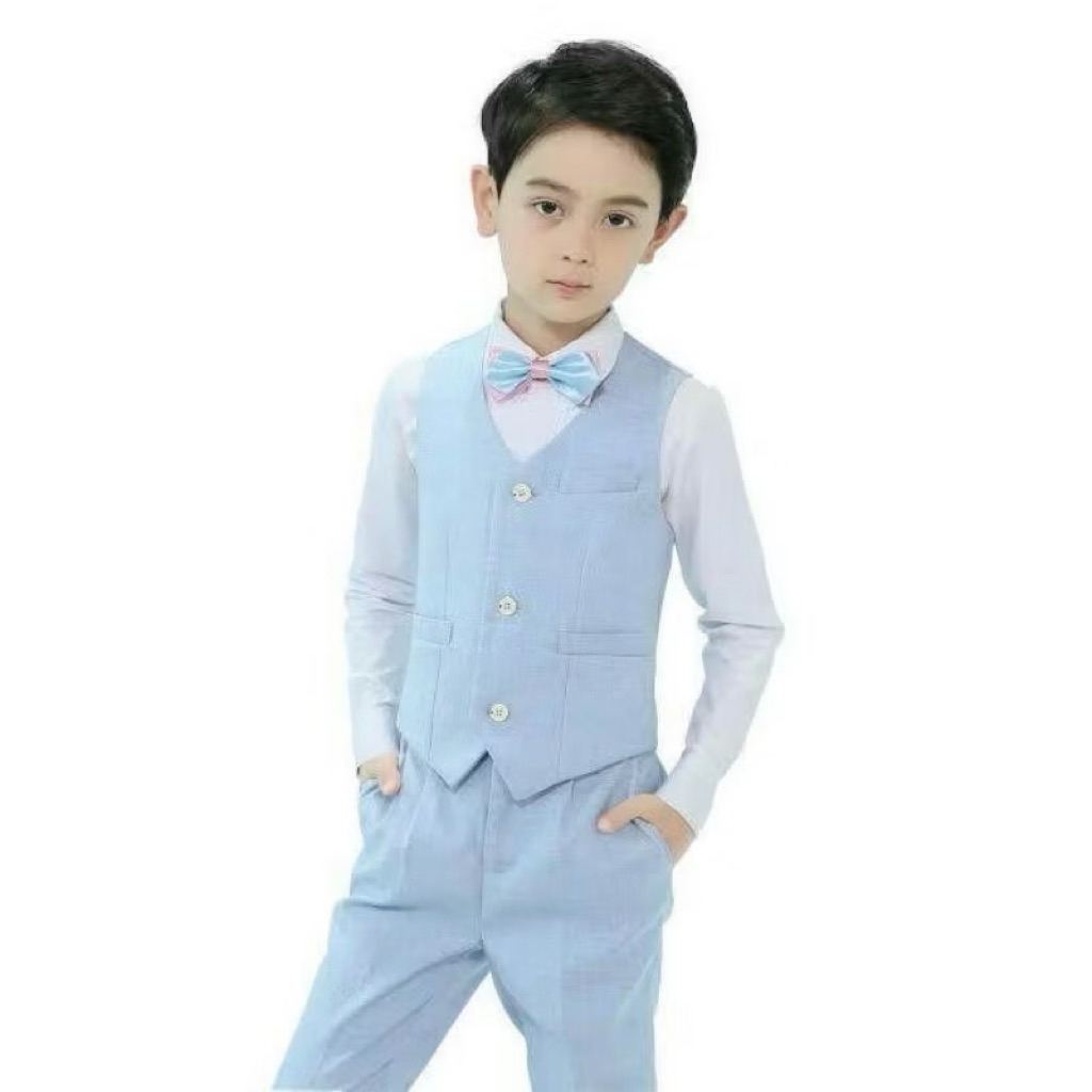 (preloved) set setelan light blue blazer pesta party rompi anak laki boy kids tuxedo jas kupu kemeja