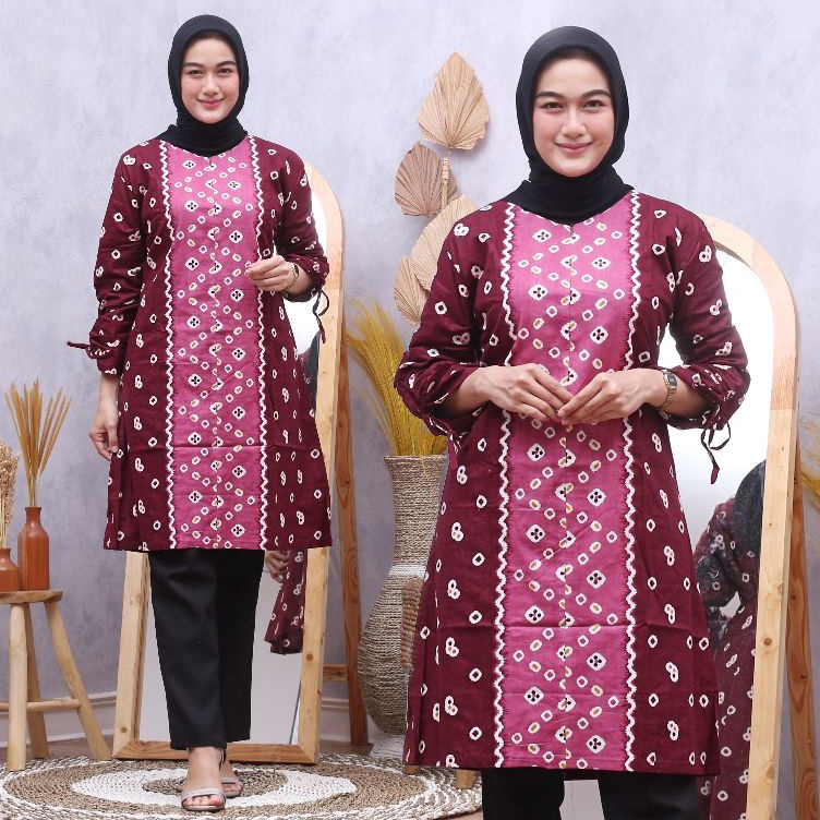 KODE H45O Tunik Jumputan  Baju Batik Kerja batik kantor batik wanita