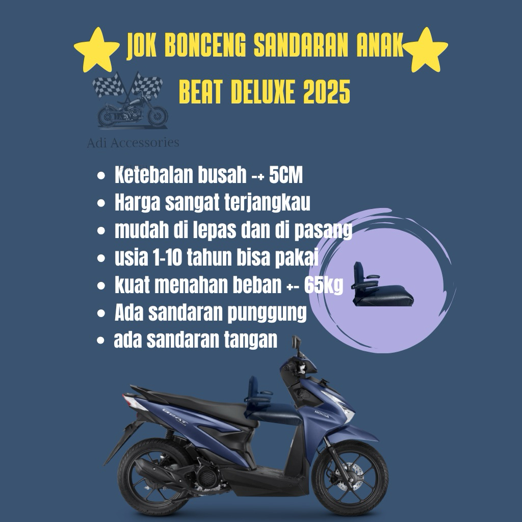 Jok Boncengan Anak Dengan Sandaran Motor BEAT FI, BEAT ESP, BEAT DELUXE, BEAT STREET Tambahan Jok Un