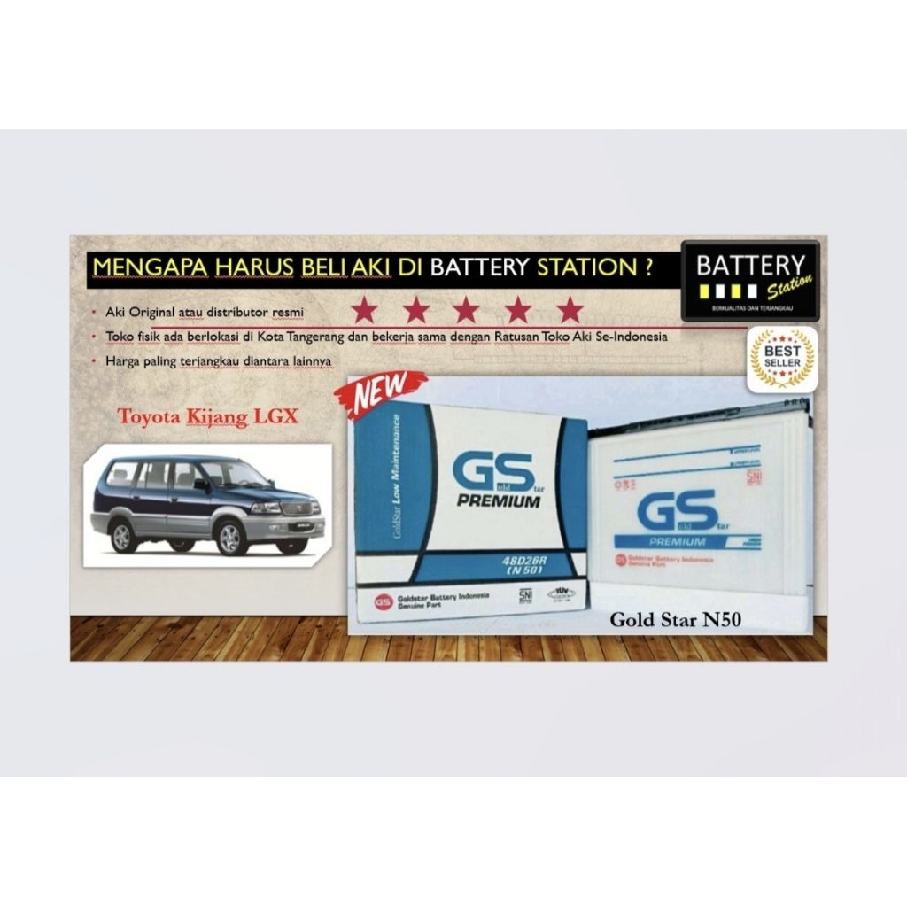 Aki Mobil Basah Kijang Aki Genset GS Premium N50 48D26R GS N50 Goldstar 50AH
