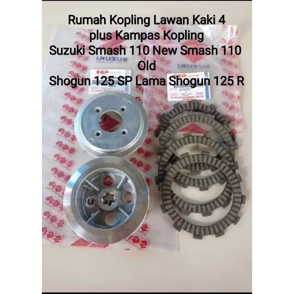 Rumah Kopling Kaki 4 Lawan 4 Kaki + Plat Kopling Suzuki Smash 110 New/Old Shogun 125 R Lama Smash Ti