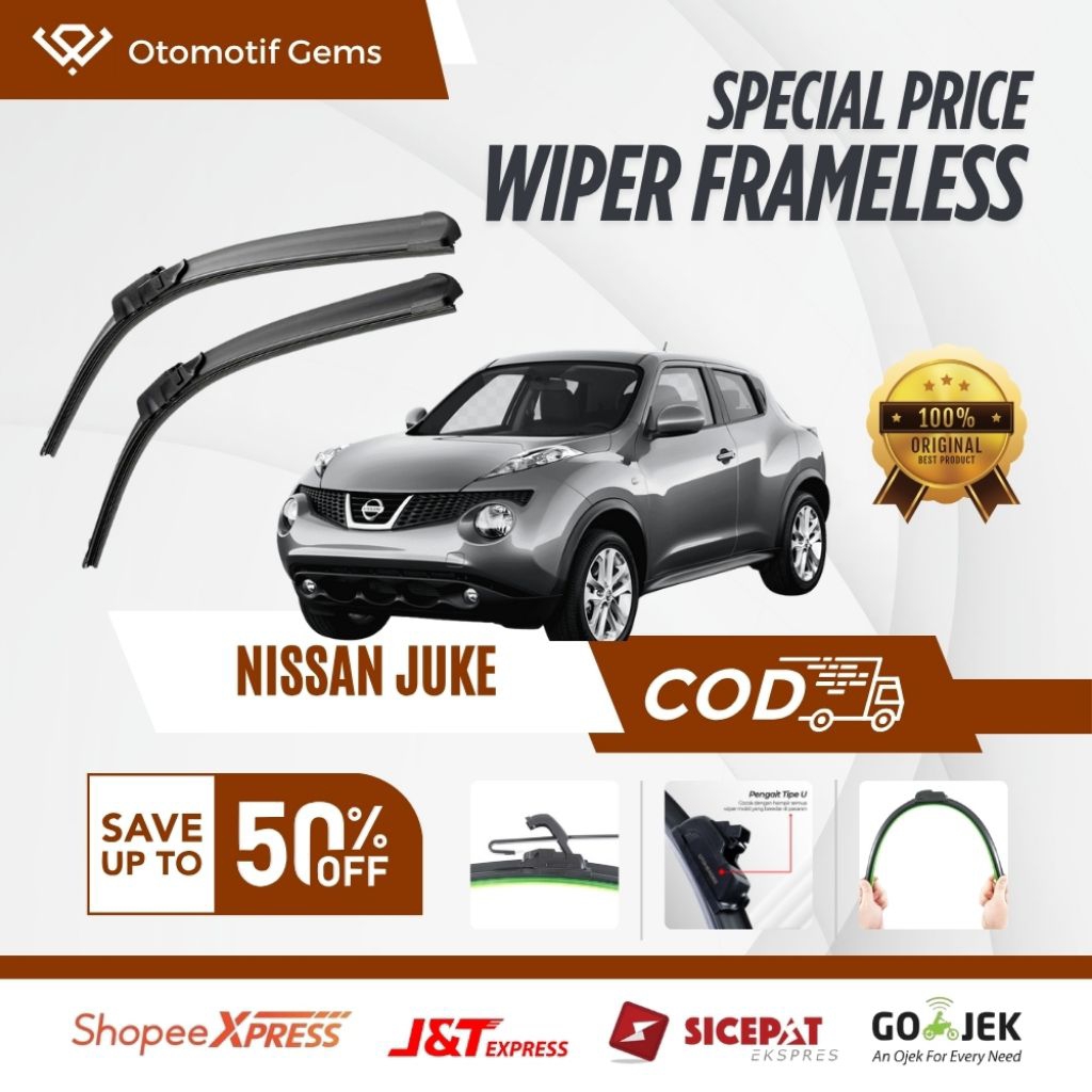 Wiper Frameless Mobil Nissan Juke Halus Anti Suara Sepasang Isi 2 Pcs Kanan Kiri | Wiper Kaca Mobil 