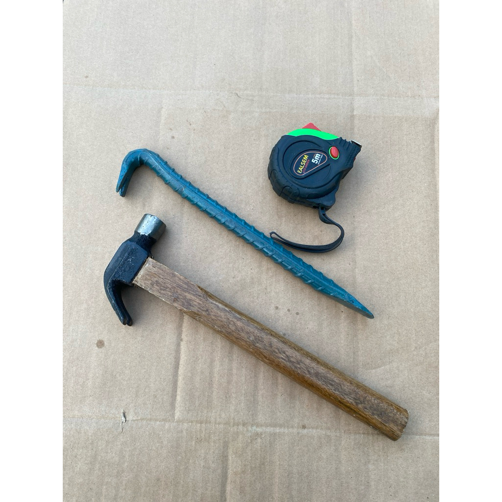 Alat Tukang Bangunan Lengkap Palu-Linggis Kubut 30cm -Meteran 5M Alat Tukang Kuli Proyek