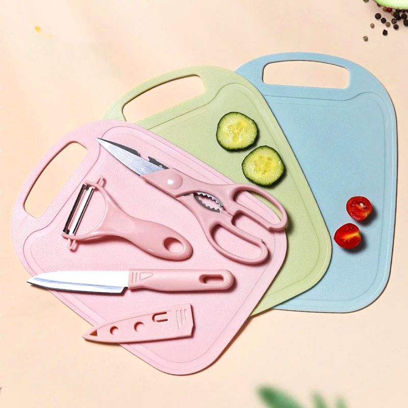 Alat potong dapur, telenan, peeler  Stainless (pengupas buah), pisau, dan gunting satu set praktis