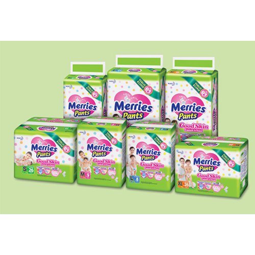 MERRIES PANTS M32, L28, XL26, XXL28/Jumbo Pack/ Pampers Merries