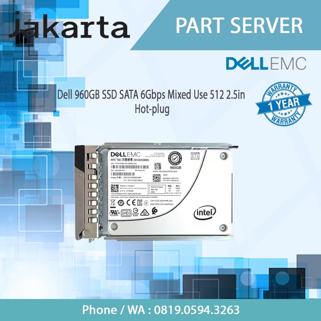 Dell EMC Part Server 960GB SSD SATA 6Gbps Mixed Use Hot-plug