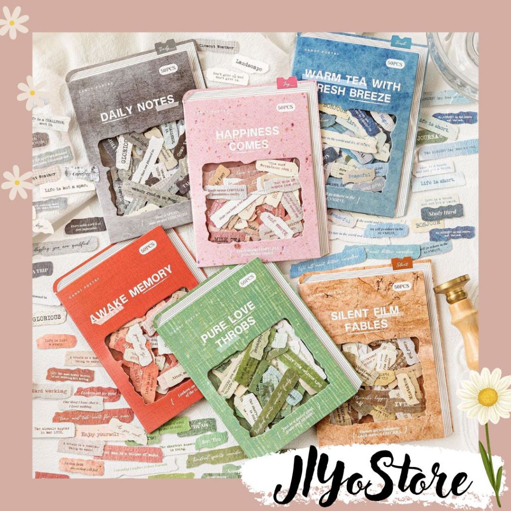 

50pcs Stiker Sticker Fragmentary Thoughts Retro Bujo Journal Jurnal Scrapbook Diary Aesthetic DIY