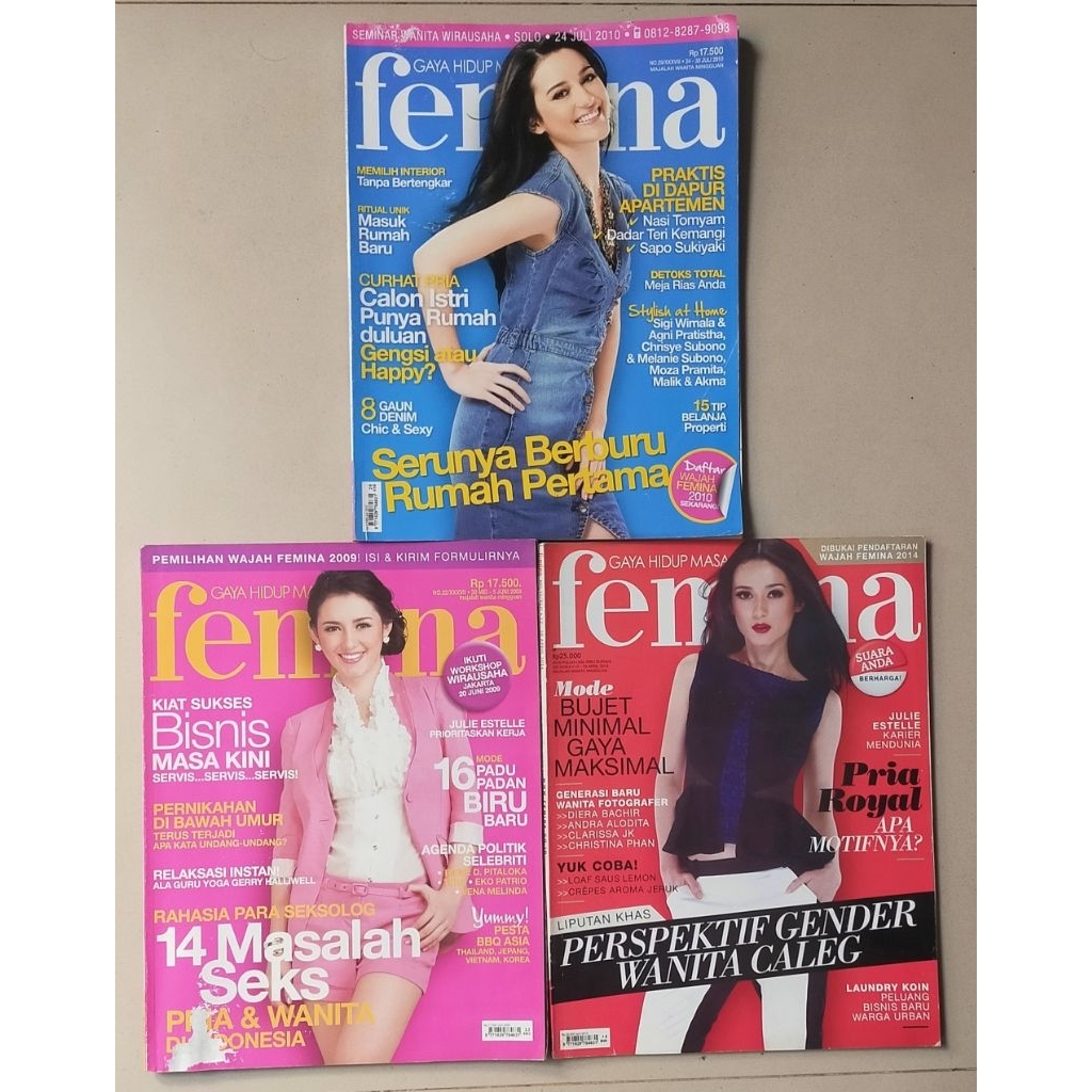 Paket Tiga Majalah Femina Cover Julie Estelle - ada Tamara, Shakira dan Piala Dunia Brasil 2014