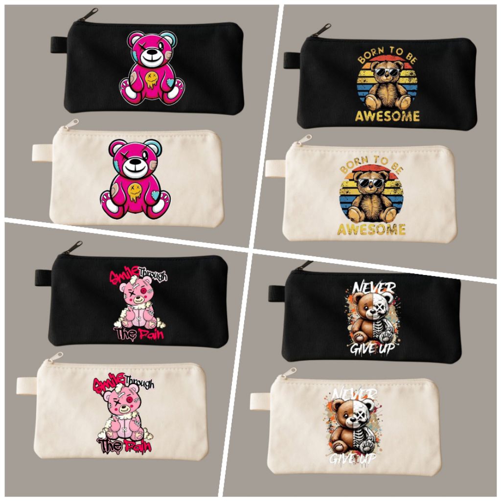 

Tempat pensil gambar teddy bear/Tepak kanvas premium/Tempat alat tulis boneka teddy/Tempat kosmetik/Tempah hp/Tempat dokumen kartu/Pouch