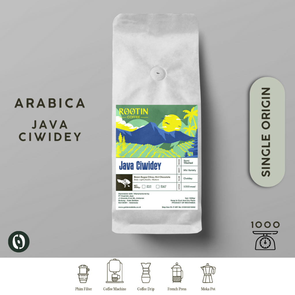 

Rootin Coffee Java Ciwidey Single Origin Arabika Roasted Beans Biji dan Bubuk Kopi / 1kg