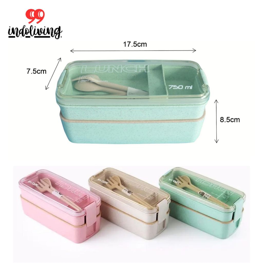 Lunch Box 2 Susun Jerami Gandum Kotak Makan 750ml